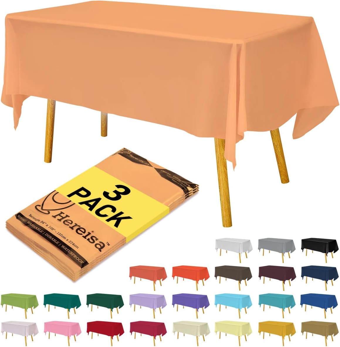 Plastic Peach Tablecloths 3 Pack Disposable Table Covers 54 x 108 Inches Pitch Onyx Peach Table Cloths for Parties Birthdays Weddings Anniversary BBQ Picnic, Fits 6 to 8 Foot Rectangle Tables