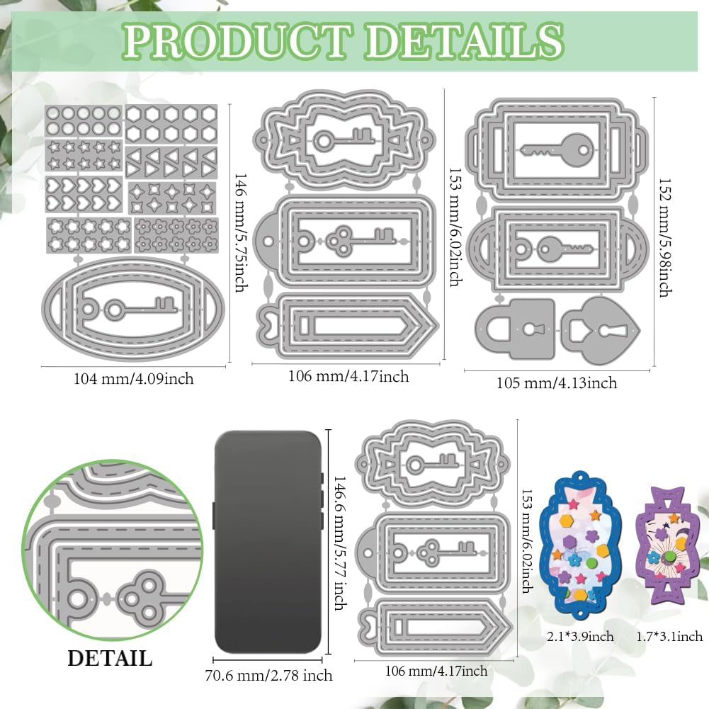 MAYJOYDIY Keychains Shakers Labels Cutting Dies Keys Locks Metal Die Cuts Template Various Geometric Figures Embossing Carbon Steel Stencils for Card Making DIY Scrapbooking Album Gift Decoration
