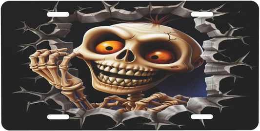 Front License Plate for Car Designs Skull Gothic Cave Stainless License Plate Cover Holder for Men Women Metal Aluminum Decorative Accessory Vanity Tag Standard 6 X 12 inch (4 Holes)