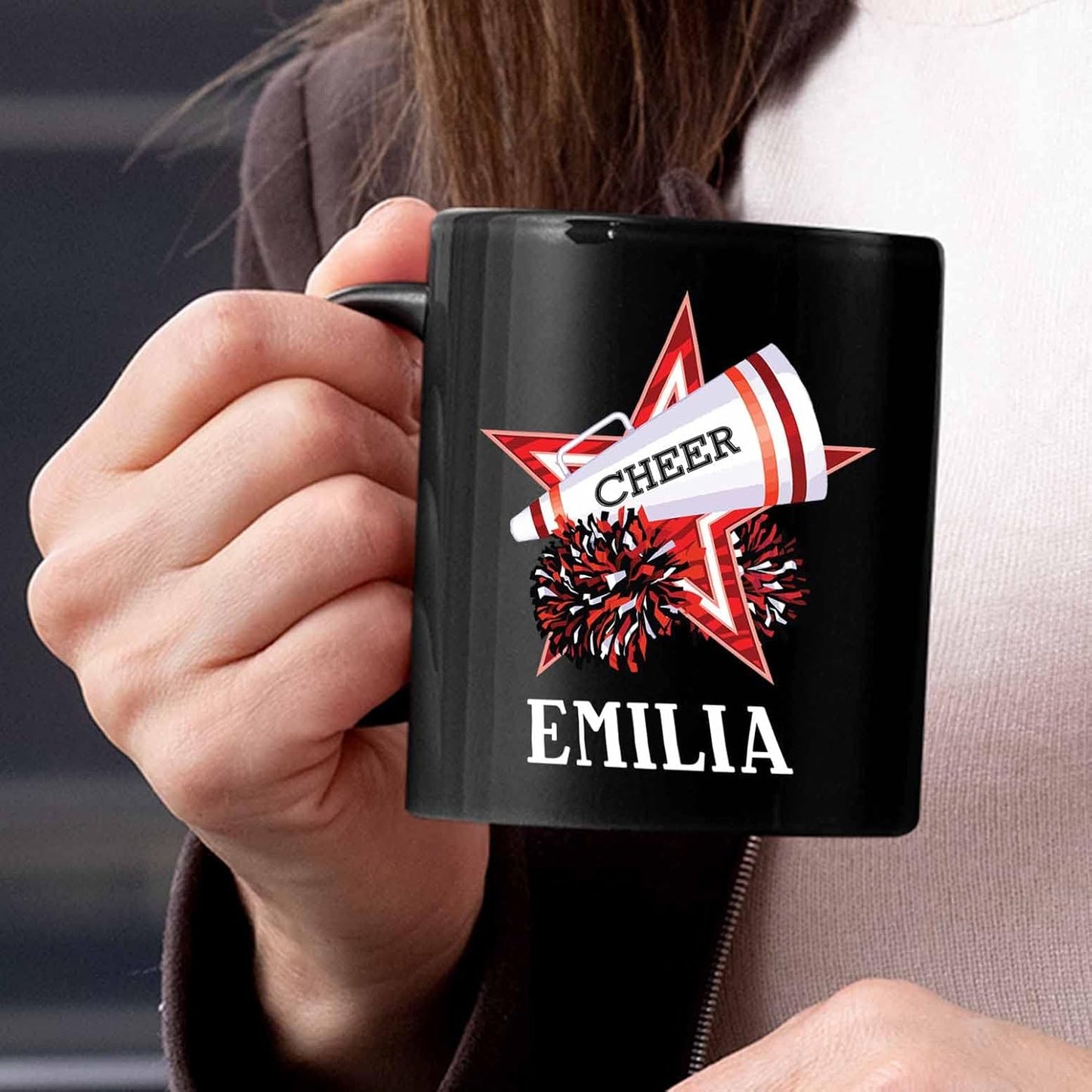 Personalized Choose Name Cheer Coffee Mugs Cups Gifts For Men Women Cheer Lover, Customized Cheerleading Coffee Cup 11 Oz 15 Oz, Cheerleader Cheerleading Black Ceramic Mug Gift, Cheer Cheerleader Mug