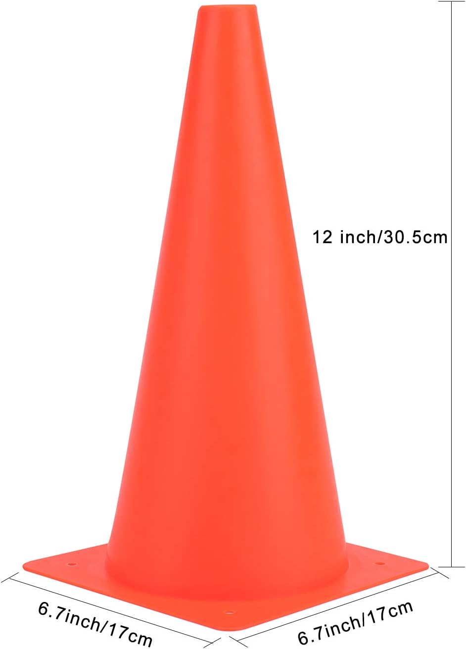 12 Inch Traffic Training Cones, Plastic Safety Parking Cones, Agility Field Marker Cones for Soccer Basketball Football Drills Training, Outdoor Sport Activity & Festive Events - 6 Colors