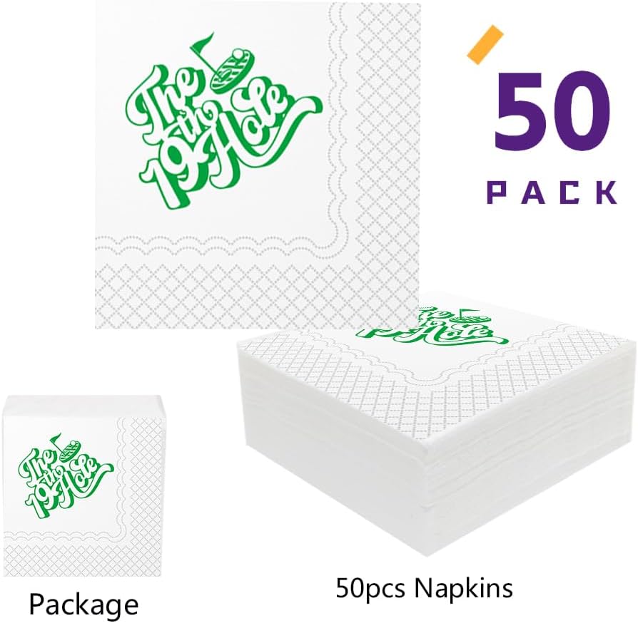 SharkBliss Golf Cocktail Napkins, The 19th Hole Birthday Disposable Paper Cocktail Beverage Napkins for Golf Theme 19th Birthday Party Table Decor 2-Ply, 5x5" (50, The 19th Hole)