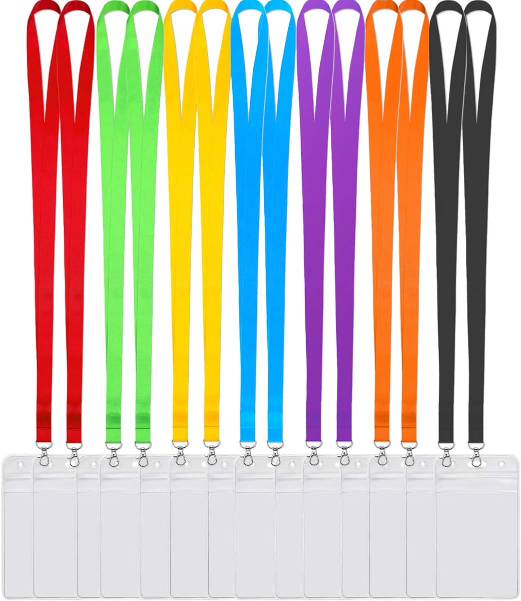 YOUOWO 14 Pack 7 Colors Cruise Lanyards Solid Durable with Vertial ID Badge Holder,for Office Keychain,Black Blue Neck Lanyard Wide 0.79inch (2cm)