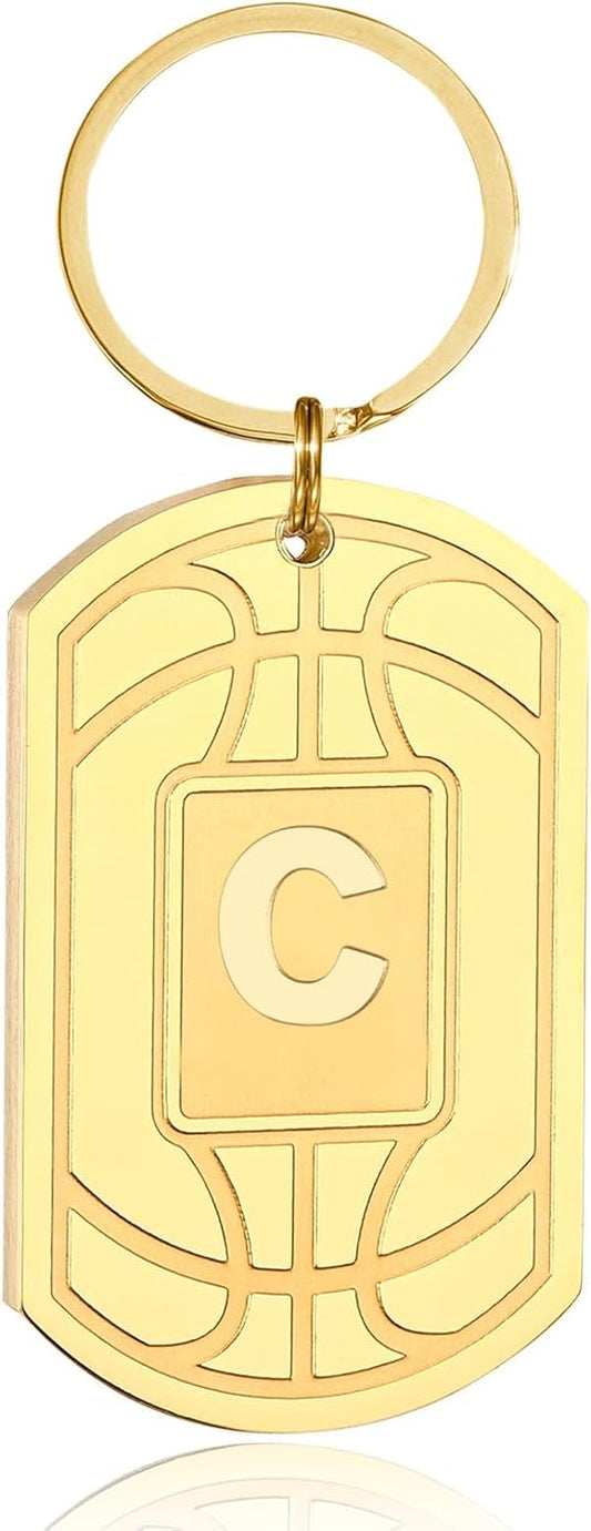 Initial Keychain Gifts for Men,Basketball Dog Tag Mens Keychains for Men Him Dad