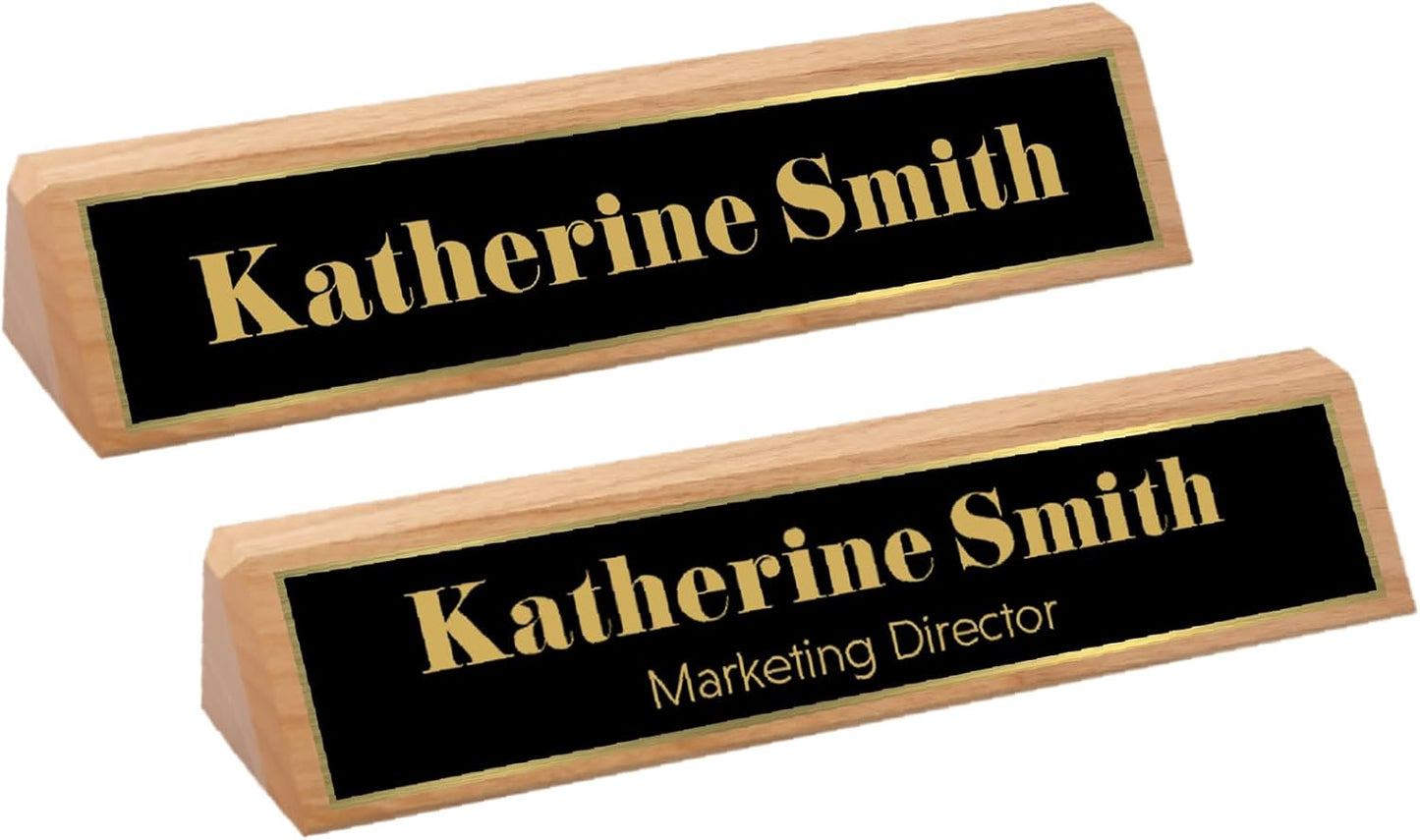 Custom Desk Wedge Name Plate - Personalized Titles and Styles (2x10 Inch, Solid Oak - w/Name Plate)