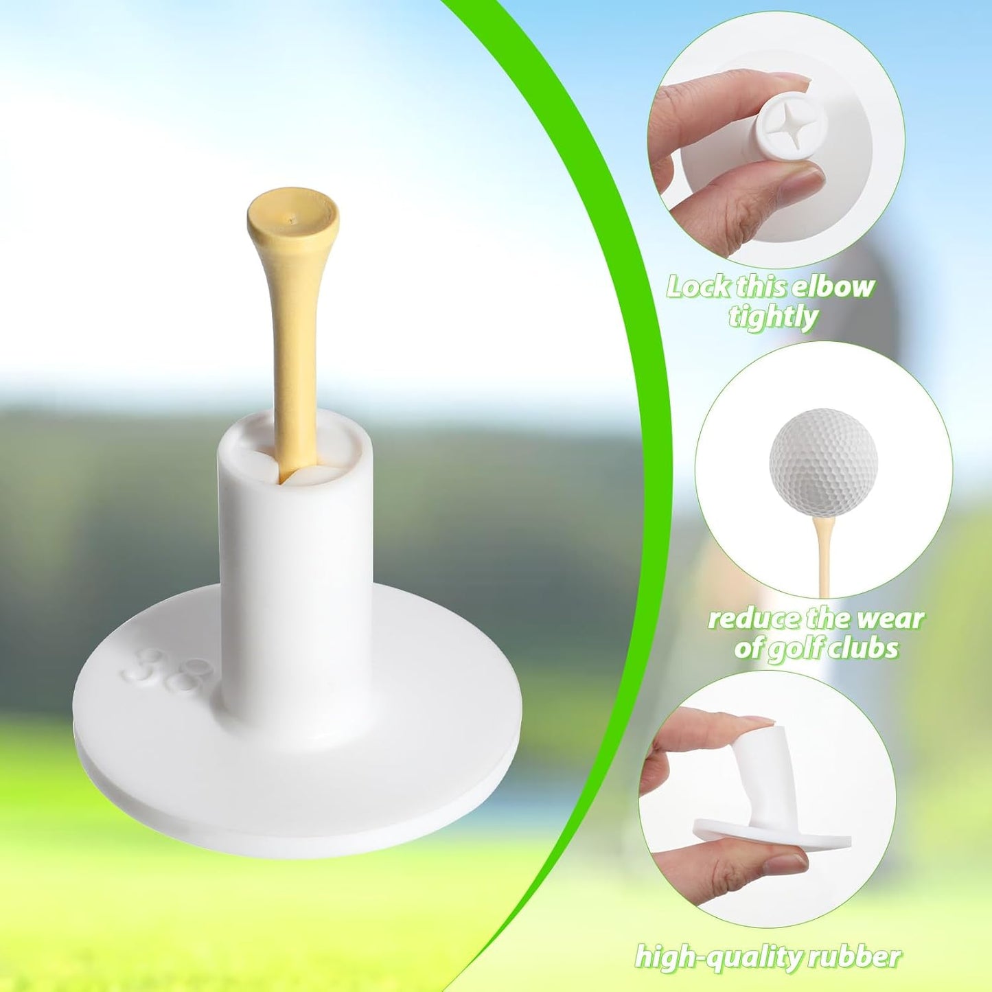 Golf Rubber Tee Holder Set for Driving Range 6 Set Golf Practice Mat Golfs Tees Practice for Golfs Hitting Mats Outdoor Indoor 1.5 Inch White Tee Holder for Hitting Mats Artificial Turf Golfe Mat