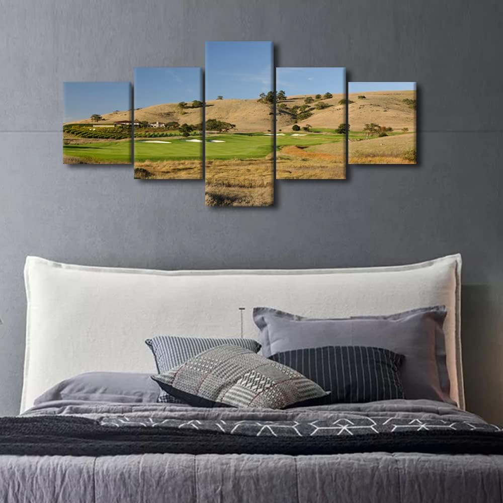 5 Piece American California Golf Course Poster Wall Art Golf Course Field Painting on Canvas Picture for Home Decor Print Modern Artwork for Living Room Bedroom Office Framed Ready to Hang - 50"Wx24"H