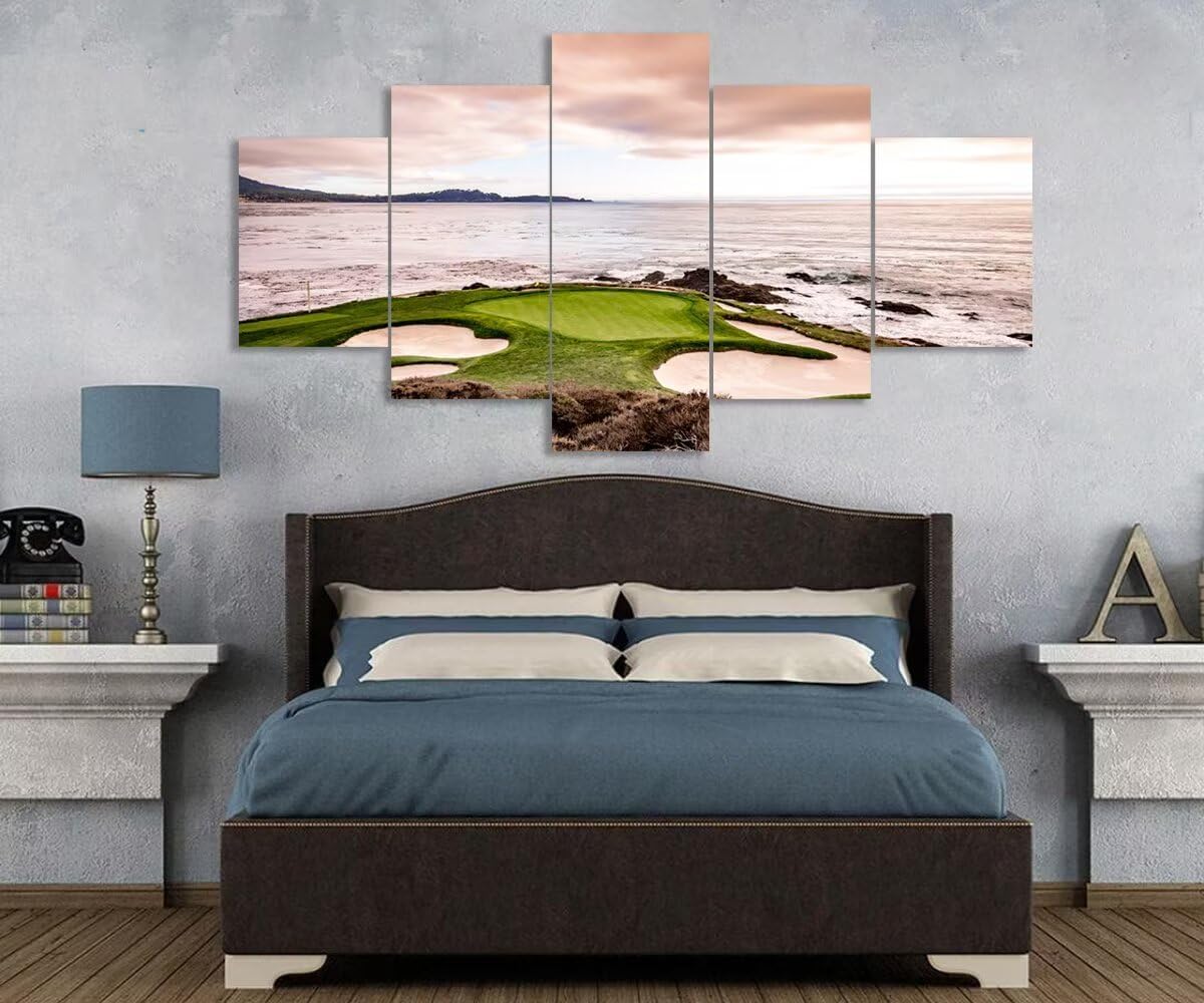 California Coastline Golf Course Wall Art Pictures USA California Golf Course Wall Decor for Living Room Bedroom Bathroom Home Decorations Canvas Prints Framed Ready to Hang(60''W x 40''H)