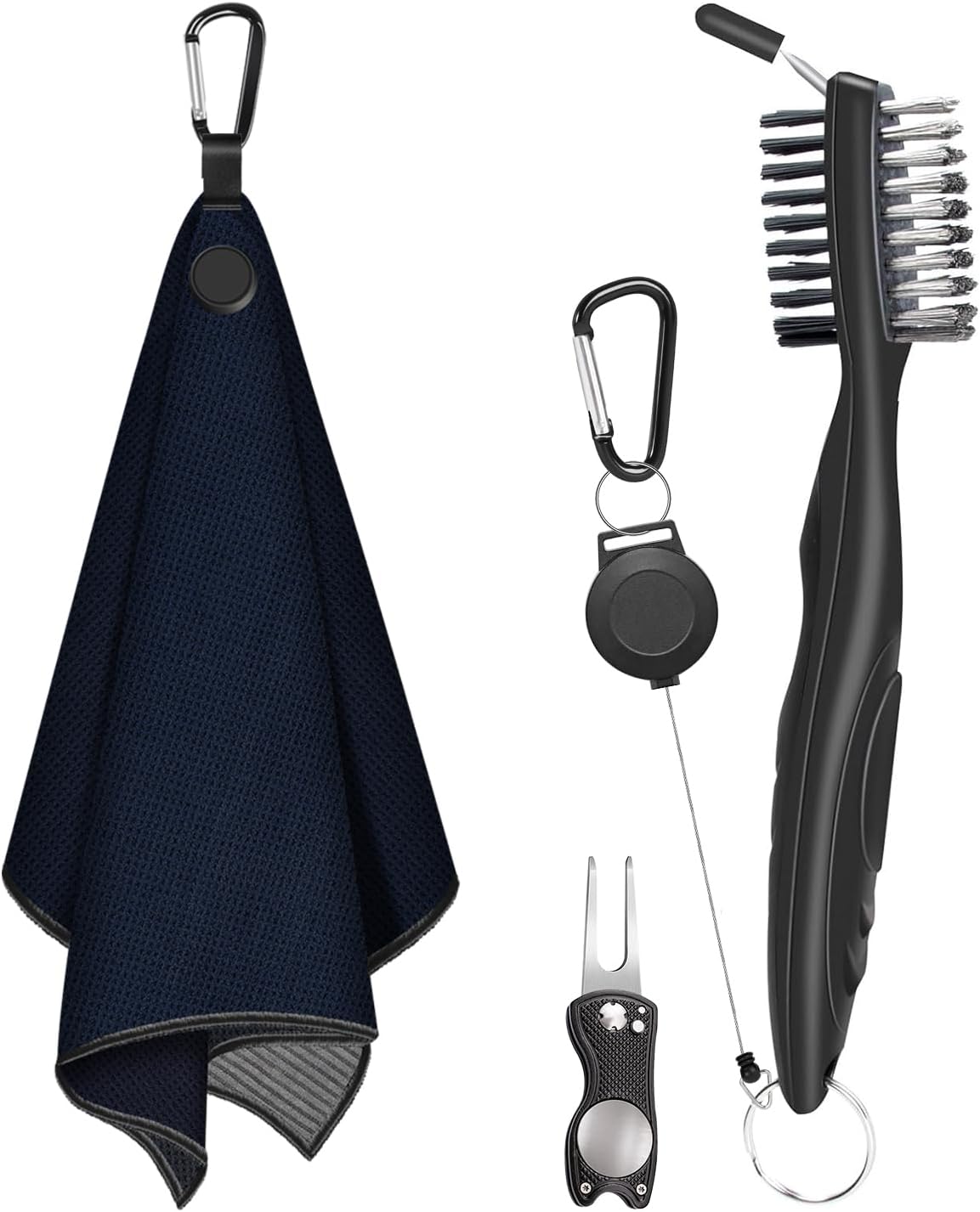 Magnetic Golf Towel, 3 PCS Microfiber Golf Towels with Wire Cleaning Cloth for Men, Industrial Strength Magnet Accessories for Strong Hold to Golf Bags, Carts or Clubs (3 Pack Black)