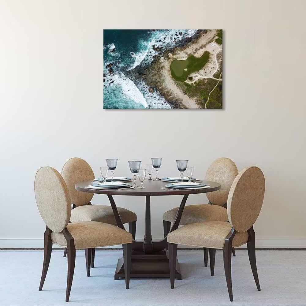 Pebble Beach Golf Course Wall Art Prints California Coastilne Picture Wall Decor for Living Room Bedroom Bathroom Home Decorations Pebble Beach Poster Framed Artwork Ready to Hang(18''H x 24''W)