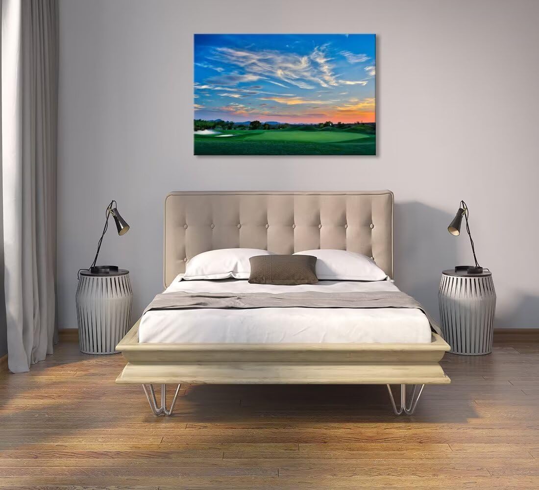 Arizona Scottsdale Golf Course Wall Art for Living Room Bedroom Bathroom Home Decorations Sunset Arizona Scottsdale Landscape Picture Poster Framed Artwork Canvas Prints Ready to Hang(18''H x 24''W)