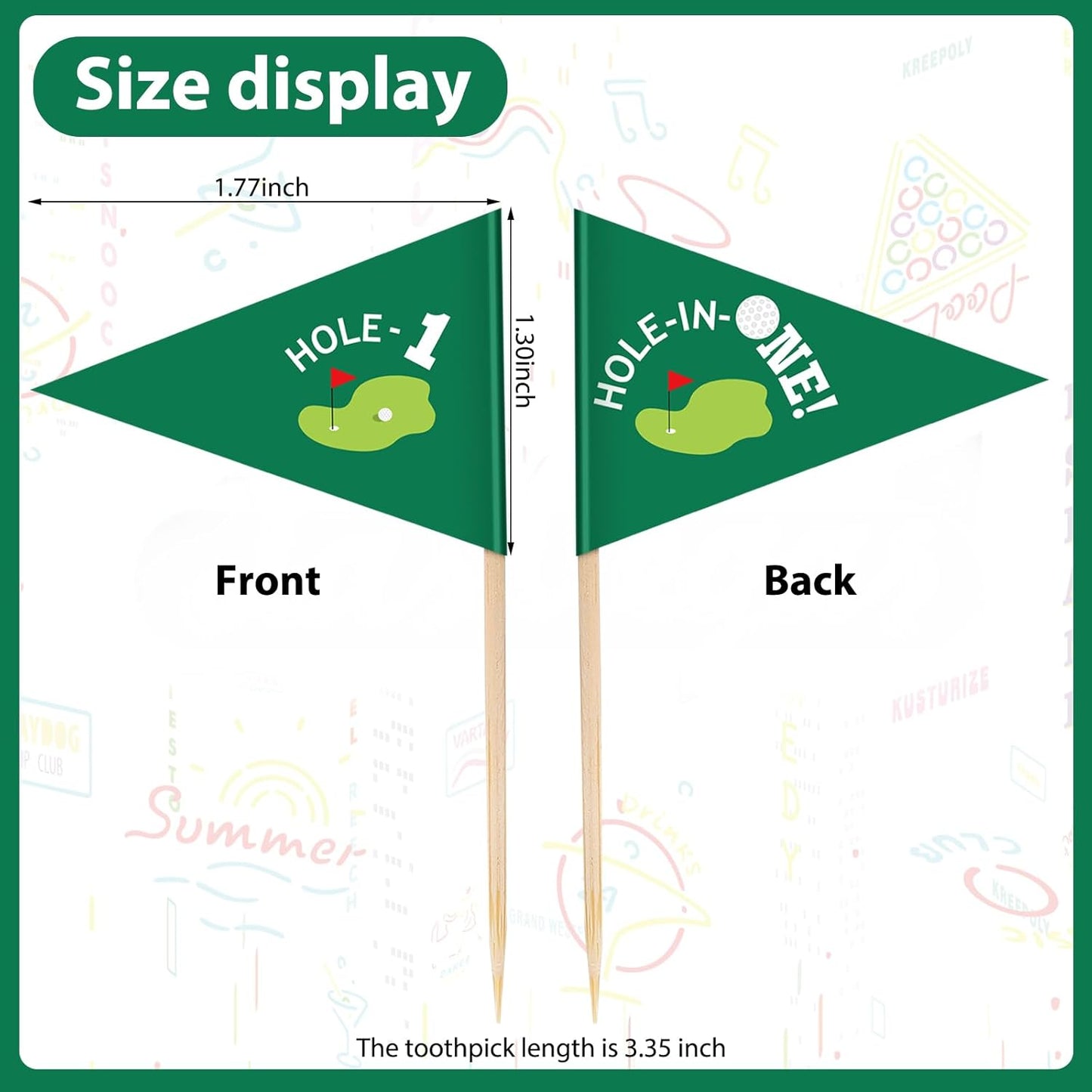 50 Pcs Golf Cupcake Toppers Hole in One Birthday Decorations 1st Golf Cocktail Picks Mini Stick Cupcake Toppers Flags for Baby 1st Birthday Party Food Bar Decorations Supplies(Green)
