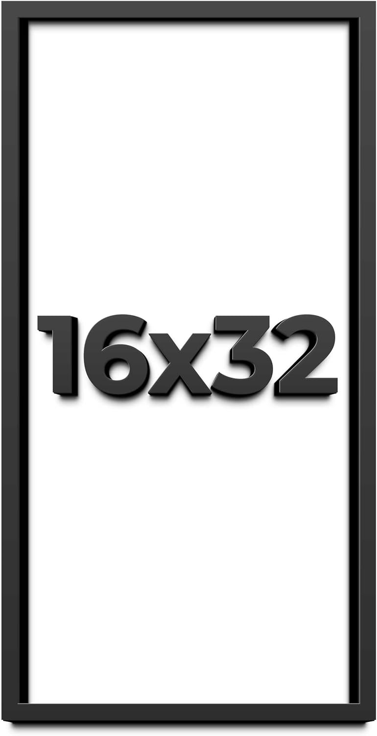 16x32 Shadow Box Black Solid Wood Display Frame with White Acid-Free Backing UV Acrylic & Hanging Hardware - with 3/4" Usable Depth