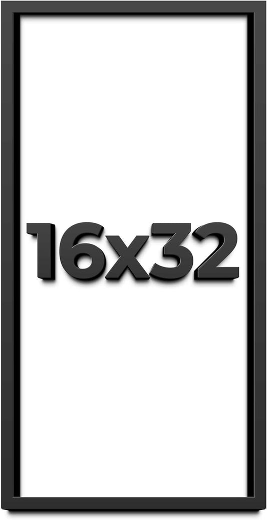 16x32 Shadow Box Black Solid Wood Display Frame with White Acid-Free Backing UV Acrylic & Hanging Hardware - with 3/4" Usable Depth