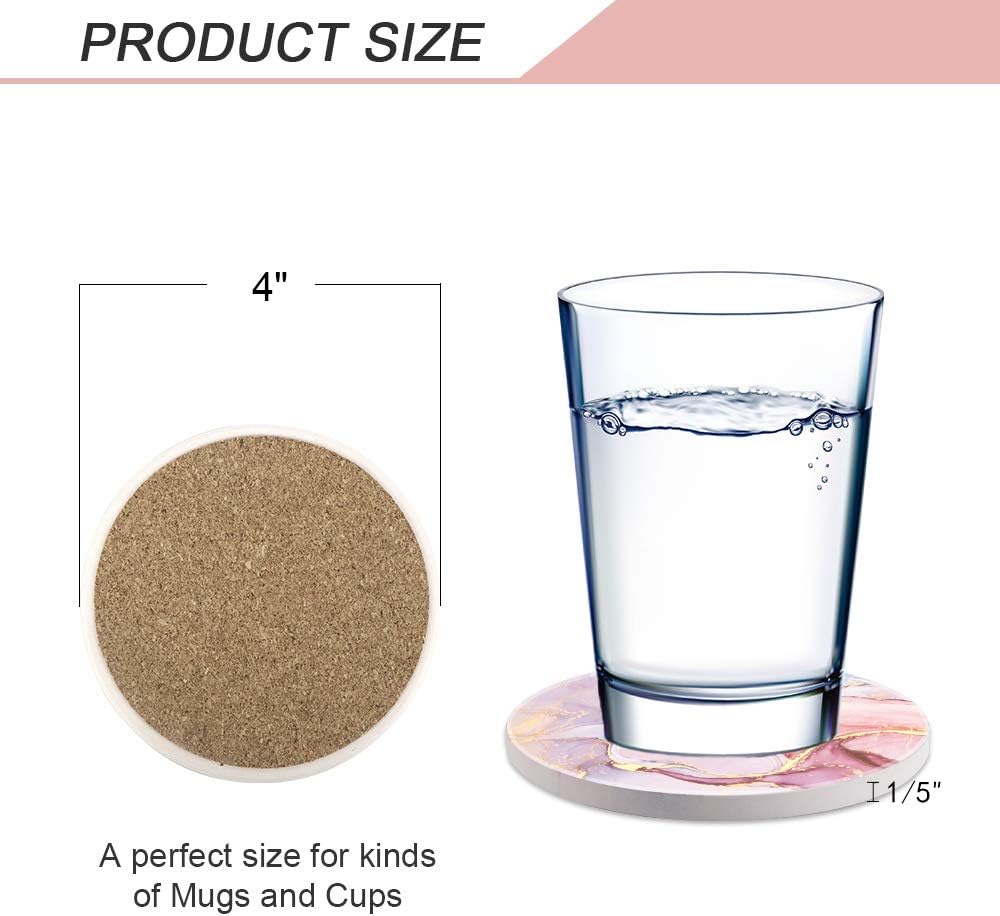 Lahome Marble Style Coasters - Round Drinks Absorbent Stone Coaster Set with Ceramic Stone and Cork Base for Kinds of Mugs and Cups (Lavender, 4)