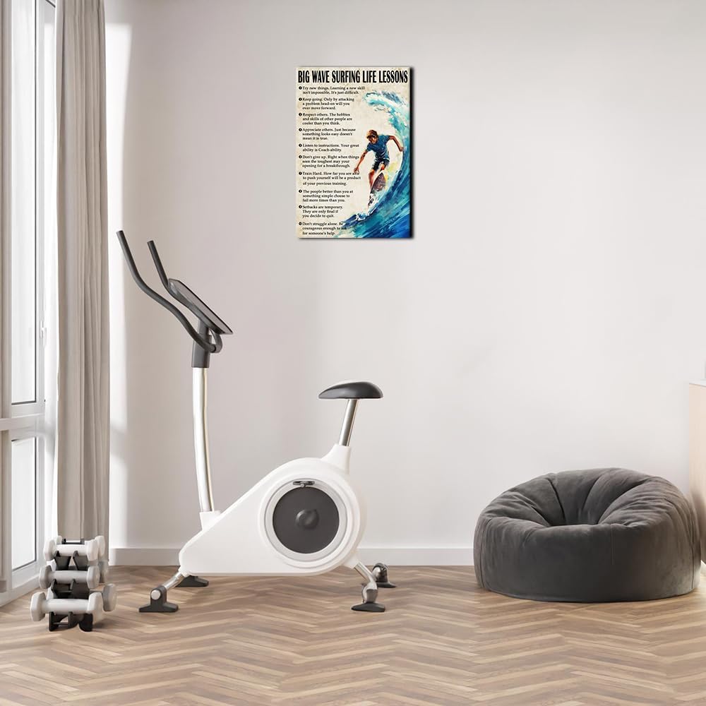 Strofupp Surfing Poster Framed Motivational Quotes Prints Vintage Surf Wall Art Life Lessons Pictures Canvas Artwork 12x18 inches