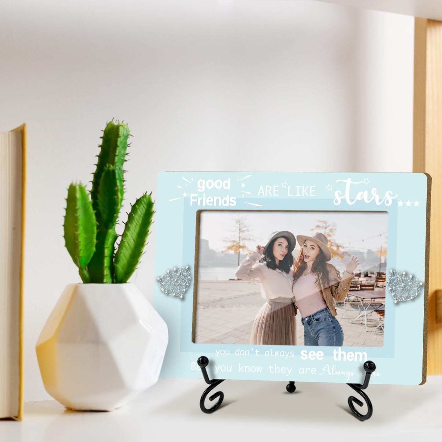 Friends Picture Frame, Wooden Photo Frame with Stand, Friendship Gifts Birthday Gifts for Women Men Sister Bestie Friend, Home Office Desk Decor Photo Frame Tabletop Display -xk26