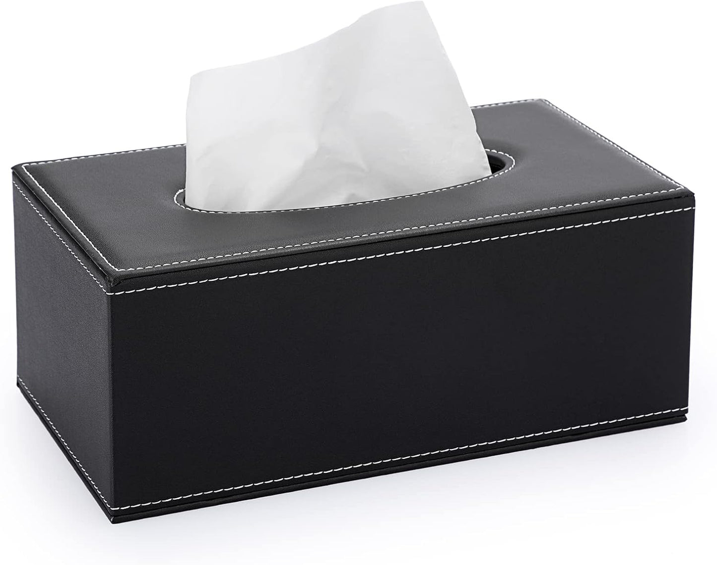 Sumnacon Tissue Box Cover Rectangle Leather Tissue Box Stylish Tissue Box Holder with Magnetic Bottom, Decorative PU Tissue Cover for Bathroom Living Room Bedroom Table Desk Home Office Car, Black