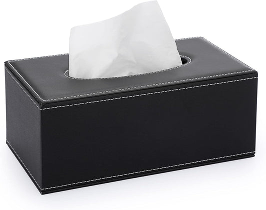 Sumnacon Tissue Box Cover Rectangle Leather Tissue Box Stylish Tissue Box Holder with Magnetic Bottom, Decorative PU Tissue Cover for Bathroom Living Room Bedroom Table Desk Home Office Car, Black