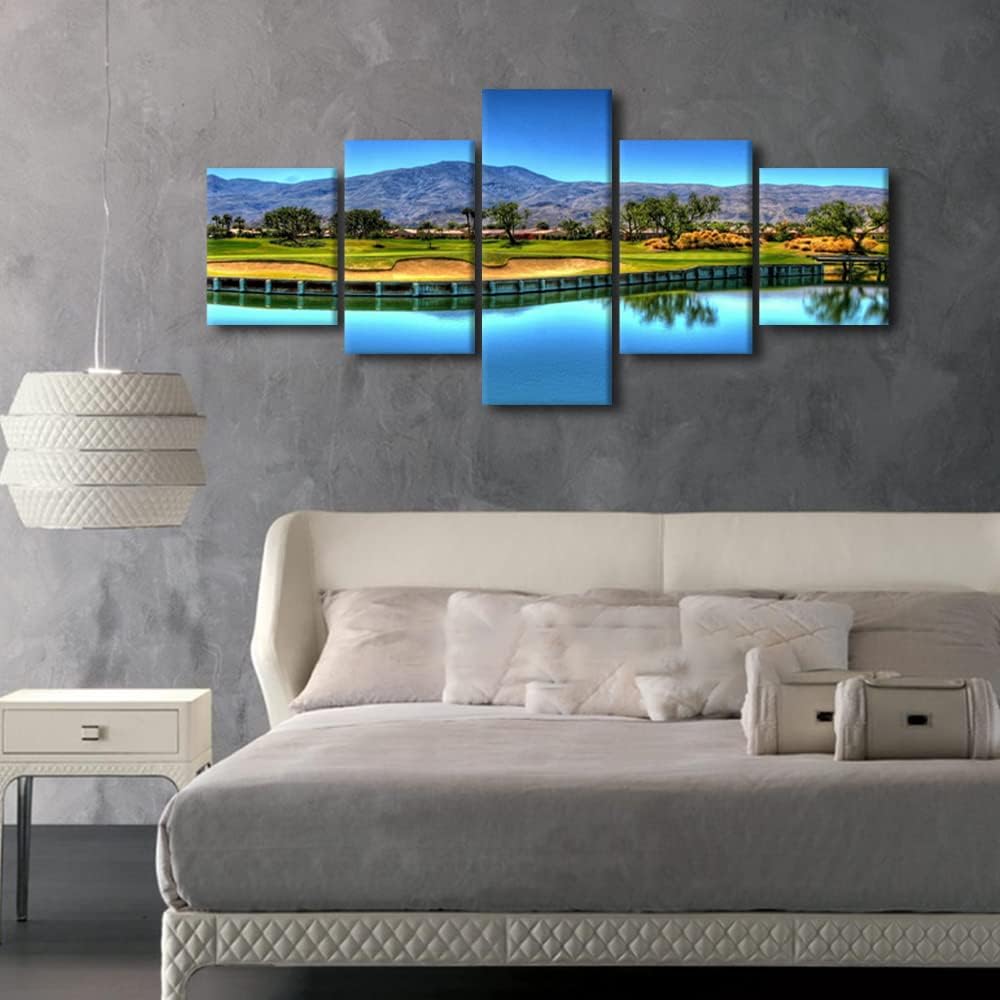 Wall Decor Augusta National Golf Canvas Prints Poster Georgia USA Golf Course Pictures Canvas Painting for Living Room Decor 5 Panels Gallery-wrapped Artwork Set Wooden Framed Ready to Hang(50"Wx24"H)