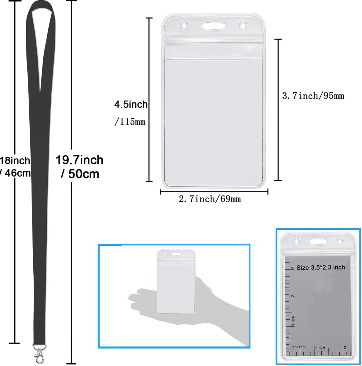 YOUOWO 14 Pack 7 Colors Cruise Lanyards Solid Durable with Vertial ID Badge Holder,for Office Keychain,Black Blue Neck Lanyard Wide 0.79inch (2cm)