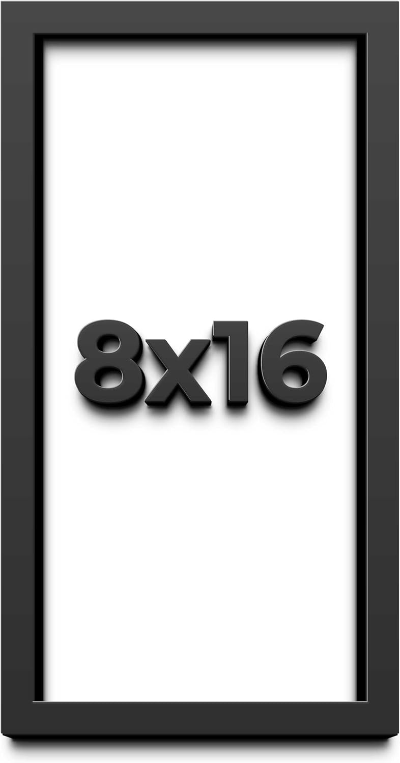 8x16 Shadow Box Black Solid Wood Display Frame with White Acid-Free Backing UV Acrylic & Hanging Hardware - with 3/4" Usable Depth