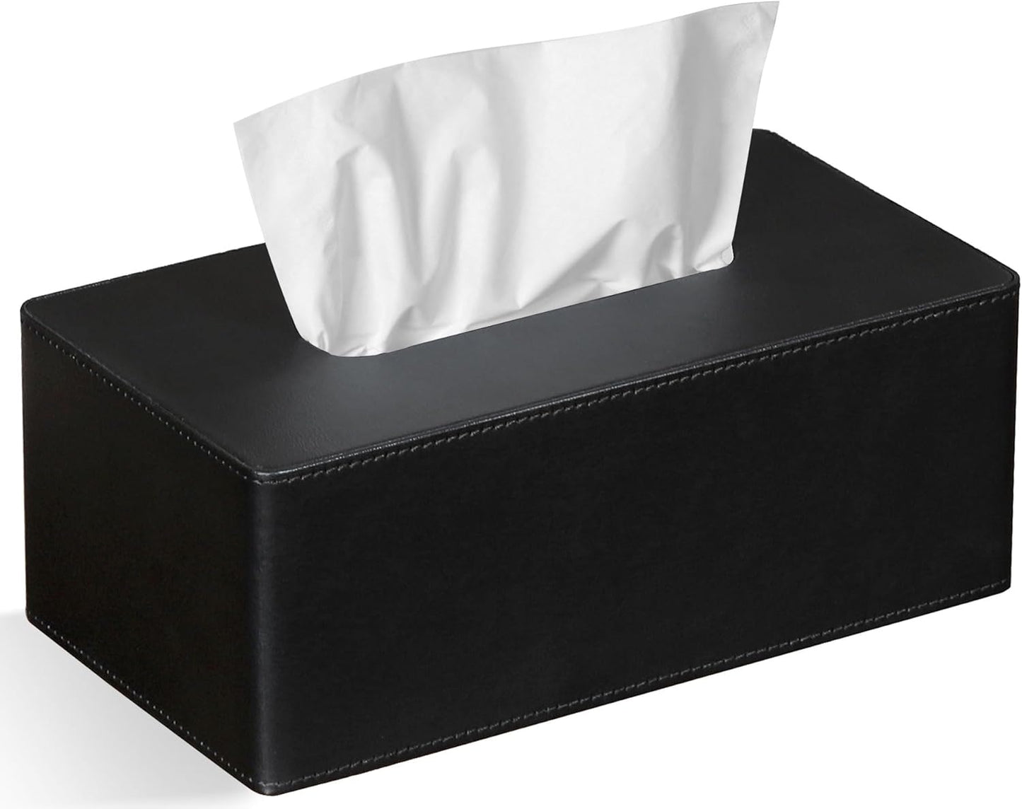 Tissue Box Cover Rectangular 9.8"(L) x 5.3"(W) x 4.3"(H) Refined Modern PU Leather Facial Tissue Dispenser Box Holder for Dresser Bathroom Decorative (Black)