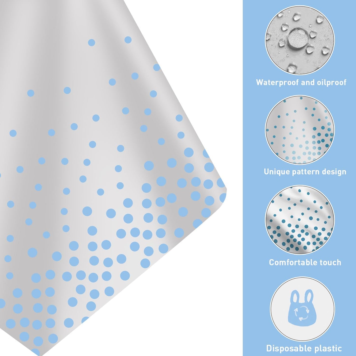 8 Pack 2in1 Disposable Plastic Tablecloths 54" x 108" White and Baby Blue Dot Party Table Cloth Rectangle Table Cover for Wedding Birthday Baby Shower Anniversary Christmas New Year Party Decorations