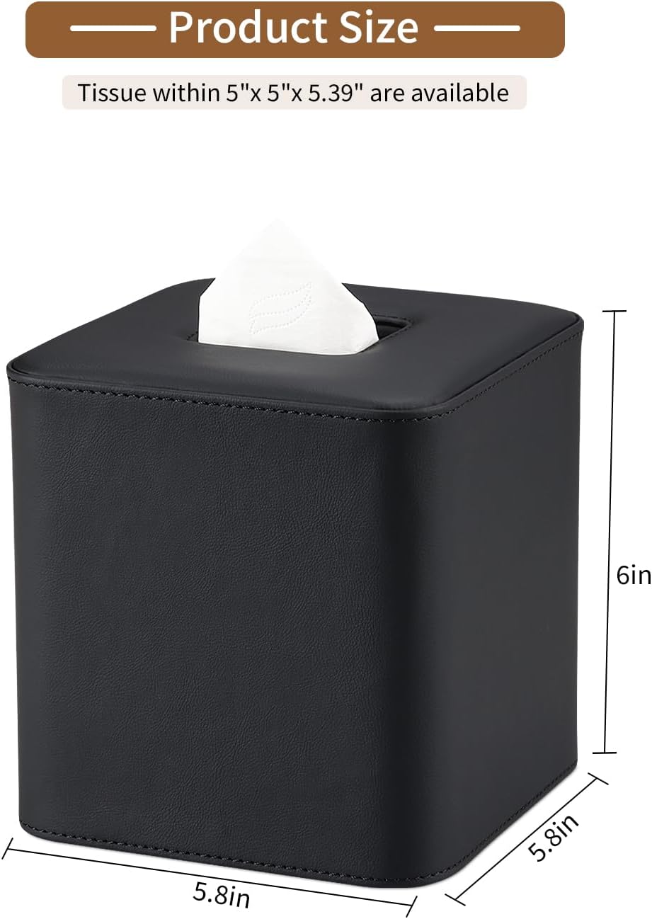 GORESE Leather Tissue Box Cover Square Tissue Box Holder for Kleenexs, Tissue Cover for Cube Box Tissues, Kleenexs Box Holder for Bedroom, Living Room, Bathroom, Black