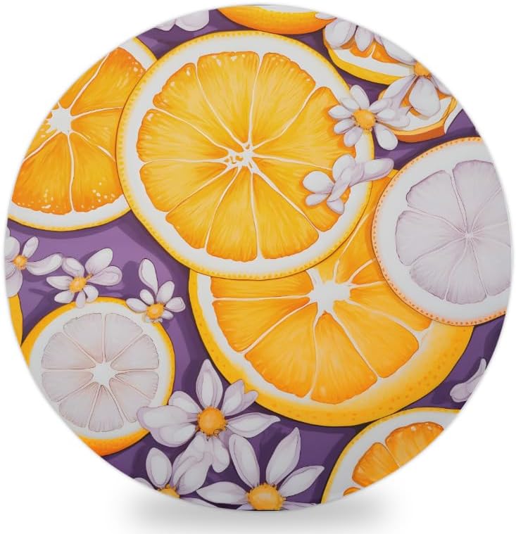 Ceramic Coasters for Drinks with Cork Back, Citrus Slice Daisy 4 Inch Absorbent Coaster Set 1 Pack, Quick Dry Non-Slip Coaster Mats for Home, Office, Bar