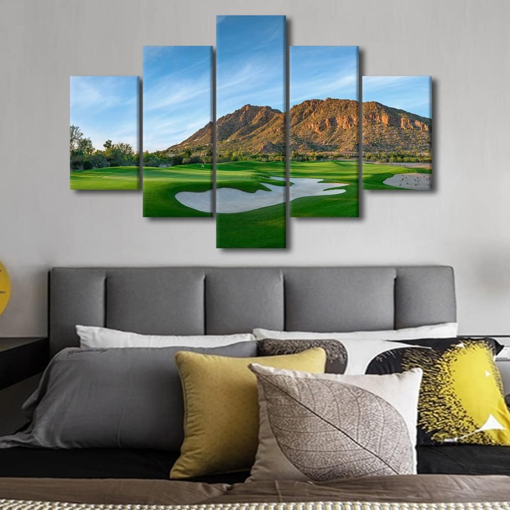 5 Pieces Canvas Prints Wall Art Golf Course and Scottsdale Attractions Stretched Canvas American Arizona Framed Wrap Posters Prints for Office and Home Living Room Bedroom Ready to Hang - 60"W x 40"H