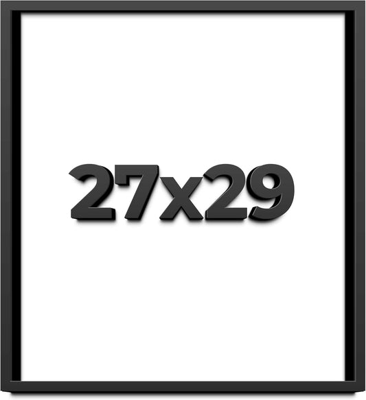 27x29 Shadow Box Black Solid Wood Display Frame with White Acid-Free Backing UV Acrylic & Hanging Hardware - with 3/4" Usable Depth