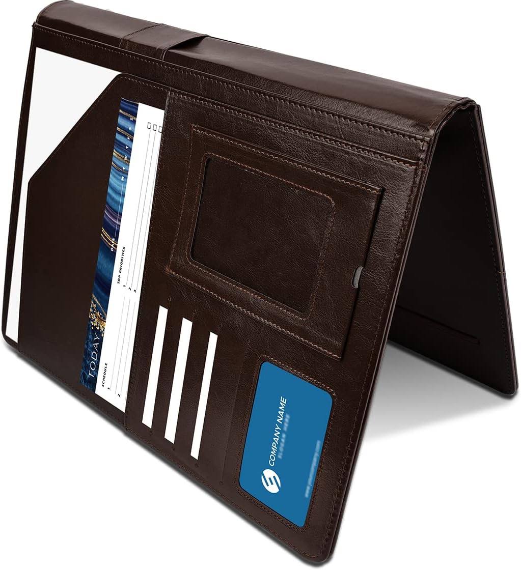 Leather Portfolios for Men Clip Boards 8.5x11 with Storage Dark Brown Leather Binder Folders