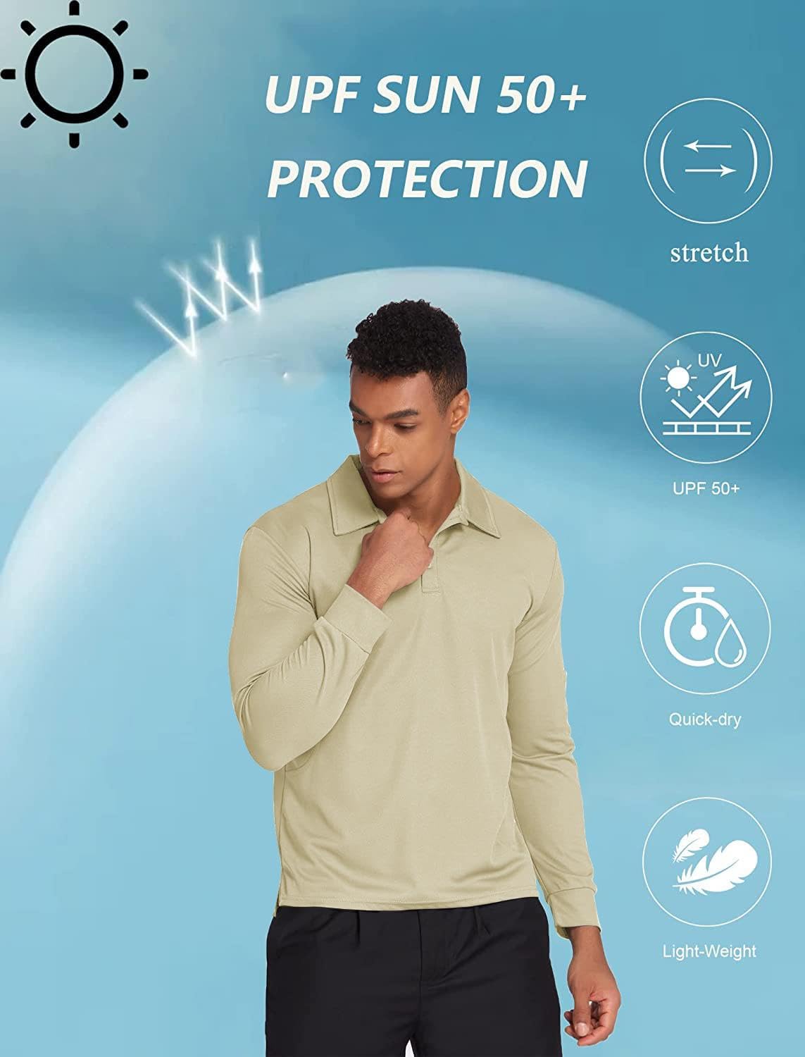 Deyeek Men's Polo Shirts Long Sleeve Golf Polo Shirts for Men Quick Dry UPF 50+ Sun Protection Polos Casual Collared Shirts