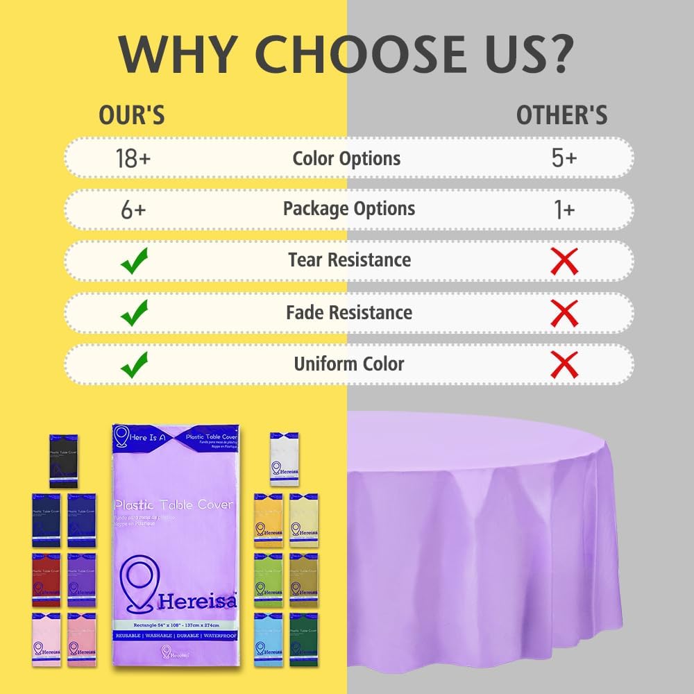 Brand Round Lavender Plastic 84" Disposable Tablecloth (3 Pack), Party & Event Decorative Cover