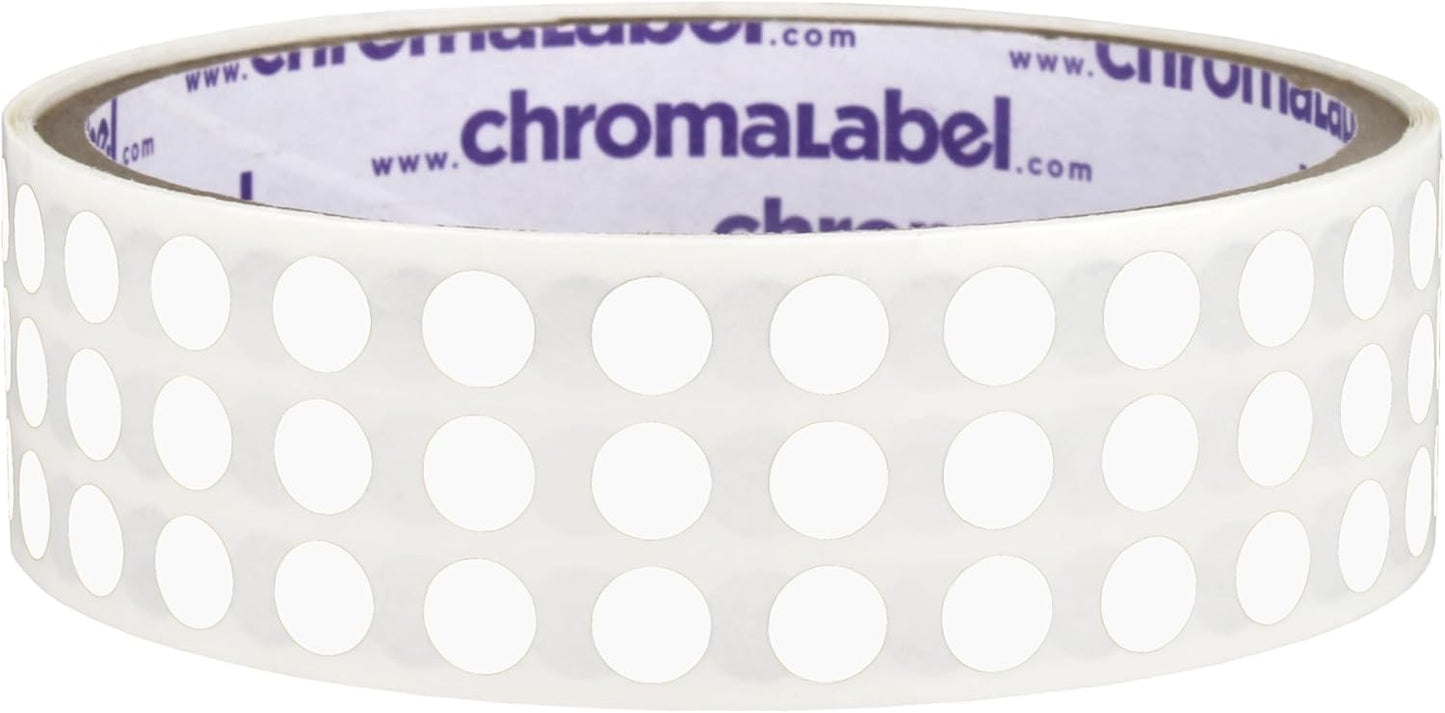 ChromaLabel 1/4 Inch Round Colored Stickers, Permanent Sticky Dots Color Coding Labels, Ideal Dot Stickers for Arts and Crafts - 1000 Colored Sticker Dots per Roll, White Sticker Labels