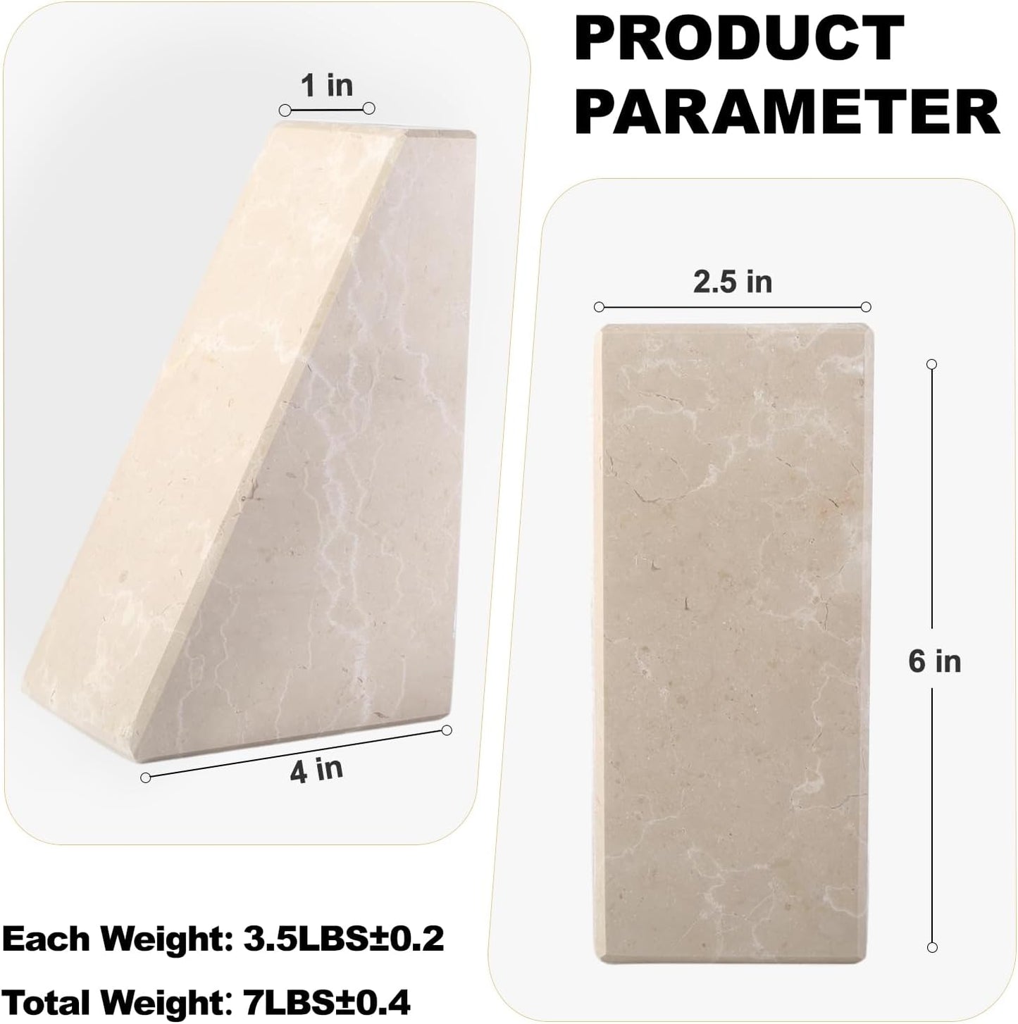 Marble Bookends for Heavy Books, Decorative Book Ends for Shelves, Durable and Heavy-Duty Stone Bookends for Hardback Book & CDS, Unique Book Stopper & Holder, New Jura Beige-Vein, Set of 2