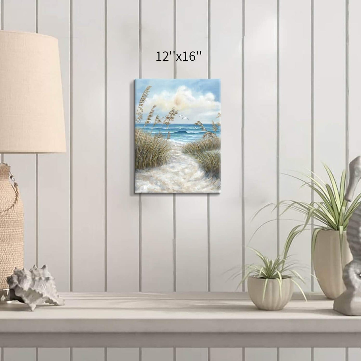 Abstract Beach Picture Wall Art: Sandy Path to Ocean with Sea Grass Artwork Painting for Bedroom (16'' x 12'' x 1 Panel)
