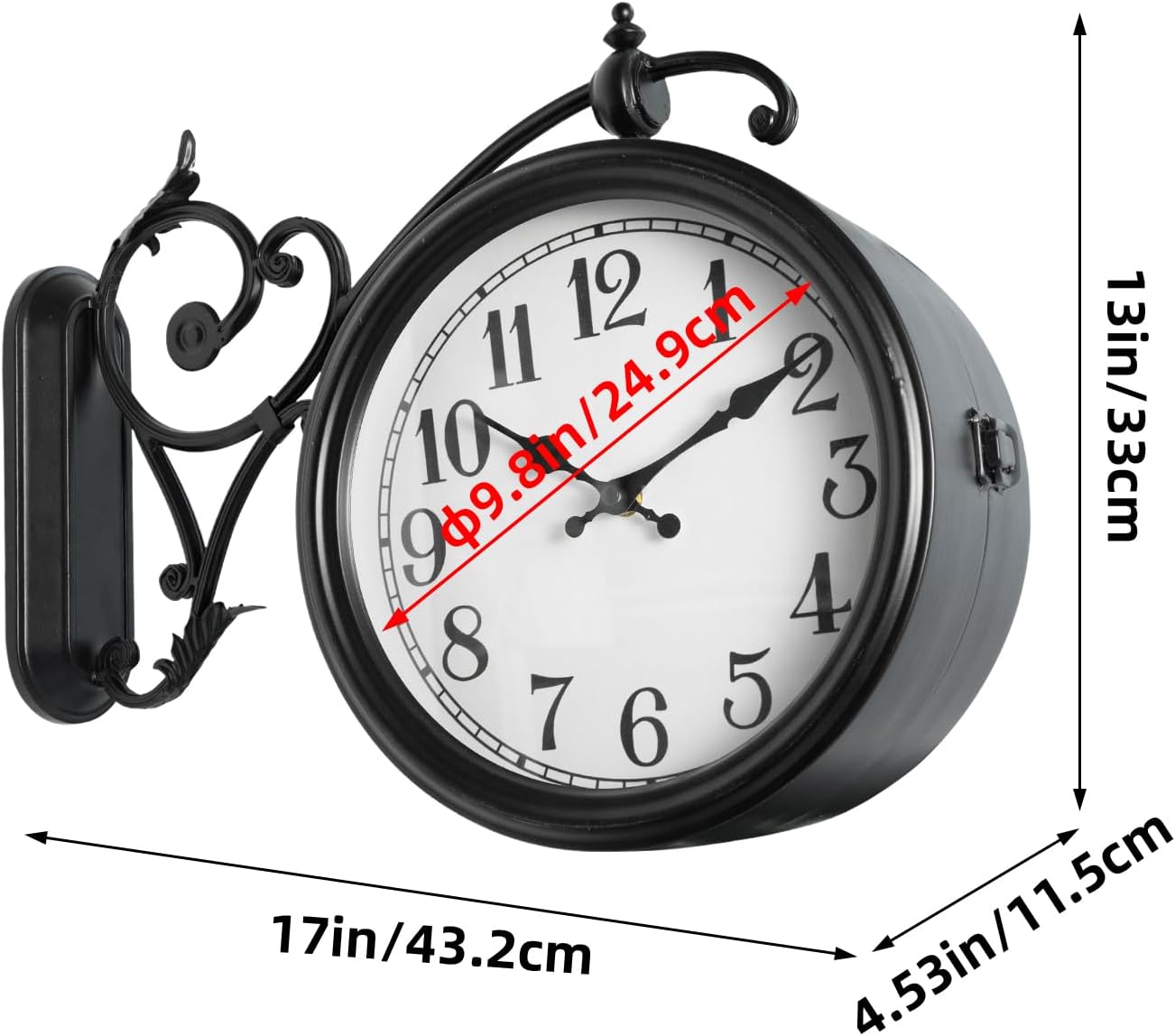 Double Sided Wall Clock, European Metal Vintage Wall Clock, Large Antique Corner Wall Clocks for Garden,Indoor,Outdoor,Living Room Decor