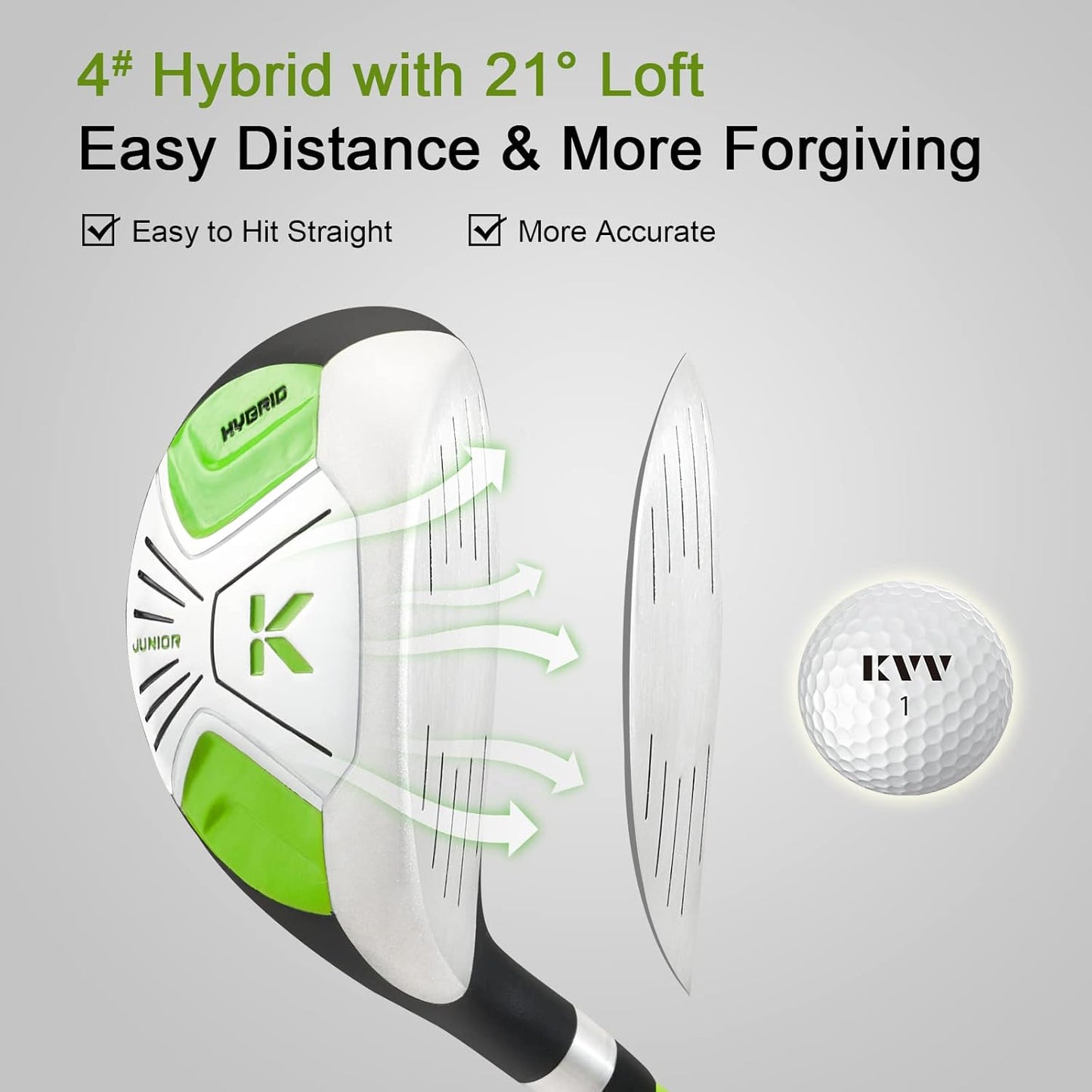 KVV Junior Complete Golf Club Set for Kids/Children Right Hand, Includes Oversize Driver, Irons, Putter, Head Cover, Portable Golf Stand Bag