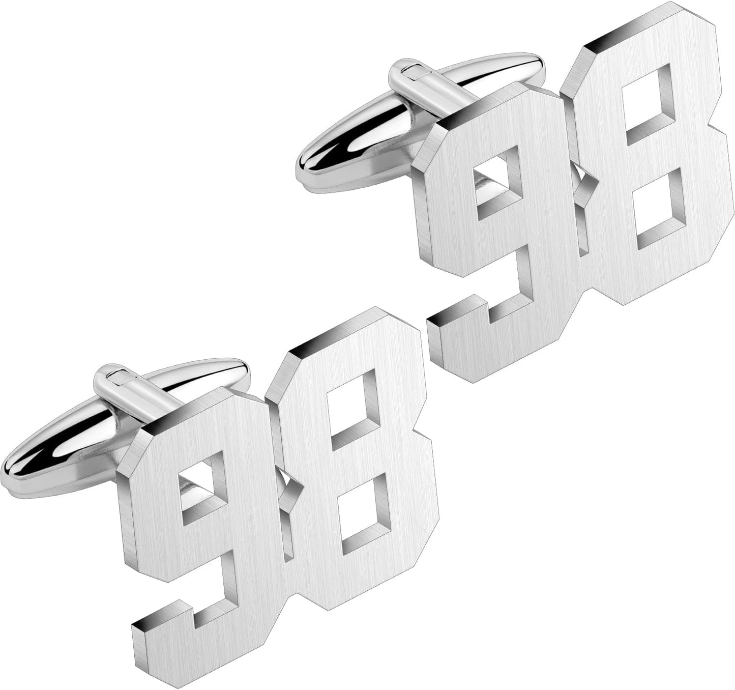 AMITER Mens Cufflinks with Number, Classic Silver Personalized Cuff Links for Men, Sport’s Day Casual or Formal Shirts