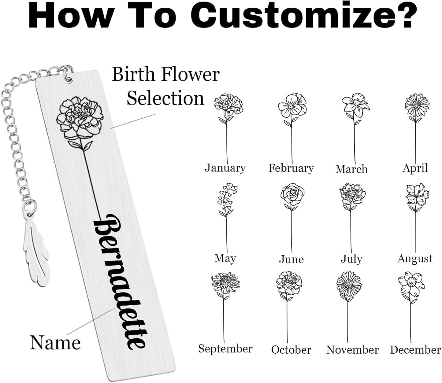 Personalized Birth Flower Bookmarks for Women Book Lover Birthday Custom Bookmarks Customized Gifts for Her Valentine's Day Graduation Gift for Female Girl Sister Girlfriend Christmas Wedding Gift