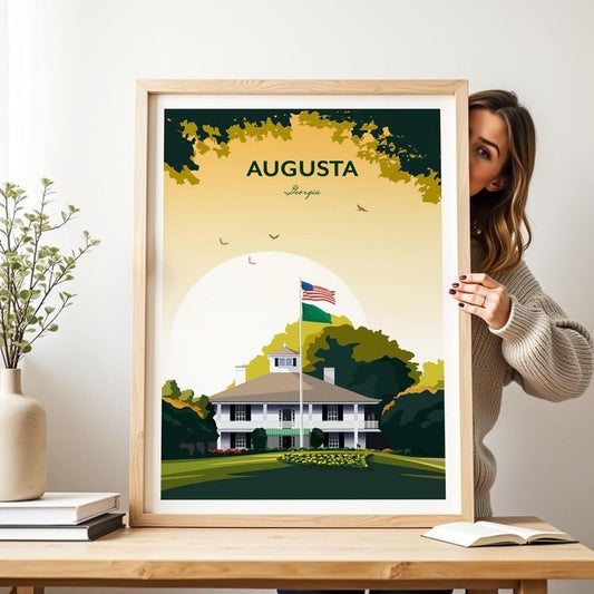 Augusta Golf Print - US Masters Clubhouse, Augusta National Golf Club Poster, Masters Golf Tournament Art, Augusta Georgia Golf Print, Vintage Golf Course Illustration (Unframed) (24x36)