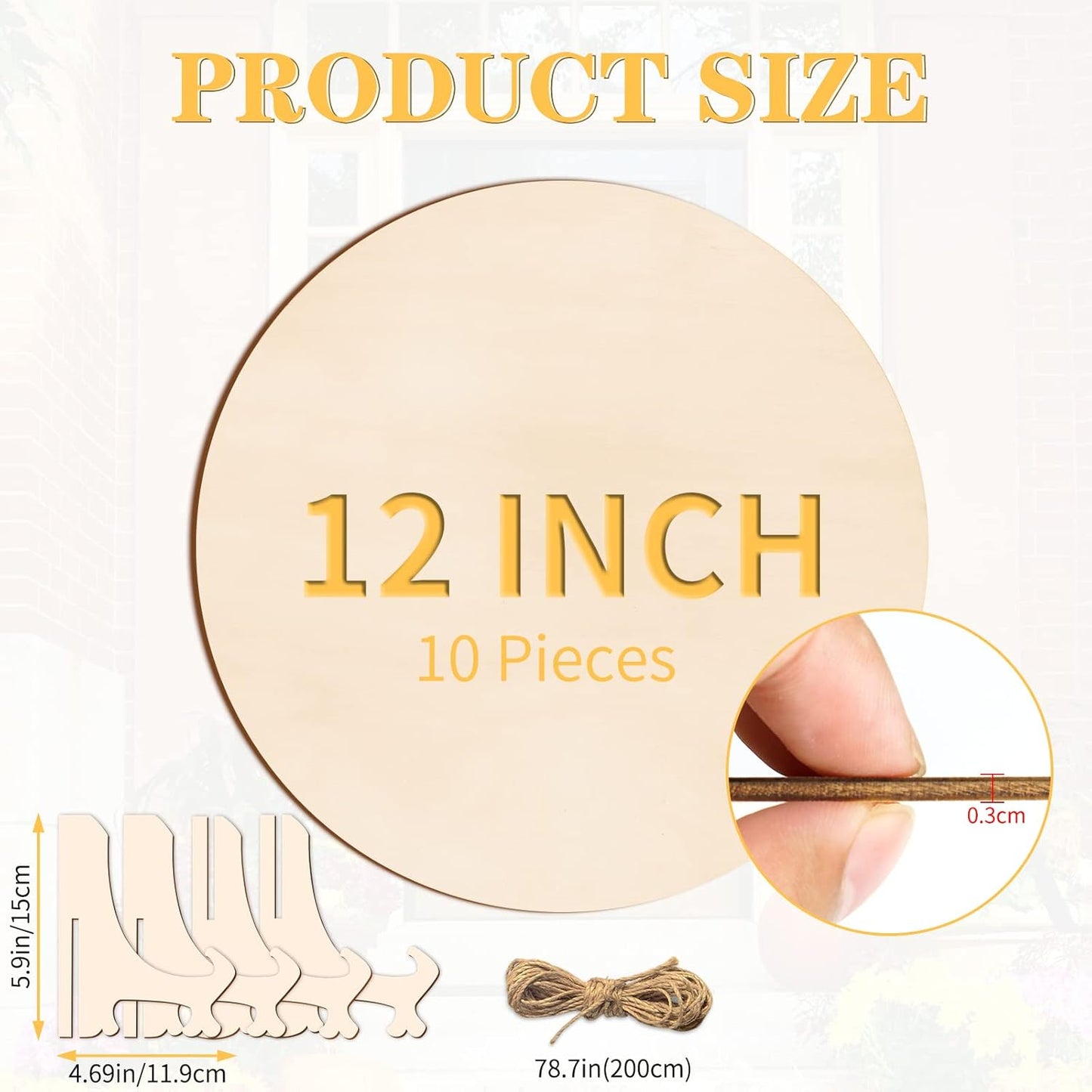 12 Inch Wood Circles for Crafts, 10Pcs Unfinished Wood Rounds with Holders for Cricut Projects, Burning, Painting, Door Hanger, DIY Wooden Crafts Holiday Christmas Thanksgiving Day Home Decor(10PCS)