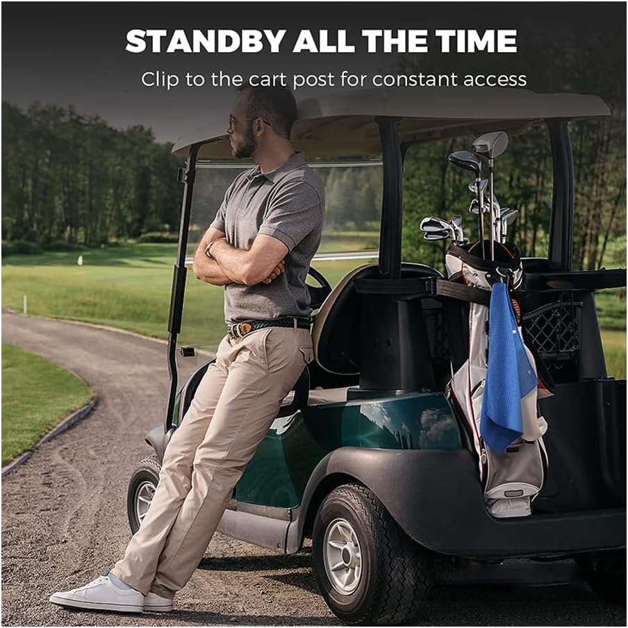 Golf Towels, Golf Towel and Brush Set, with Microfiber Waffle Design Golf Towel 16" X 24" with Hook and Loop Fastenerl and Retractable Zip-line Golf Club Brush (Blue)