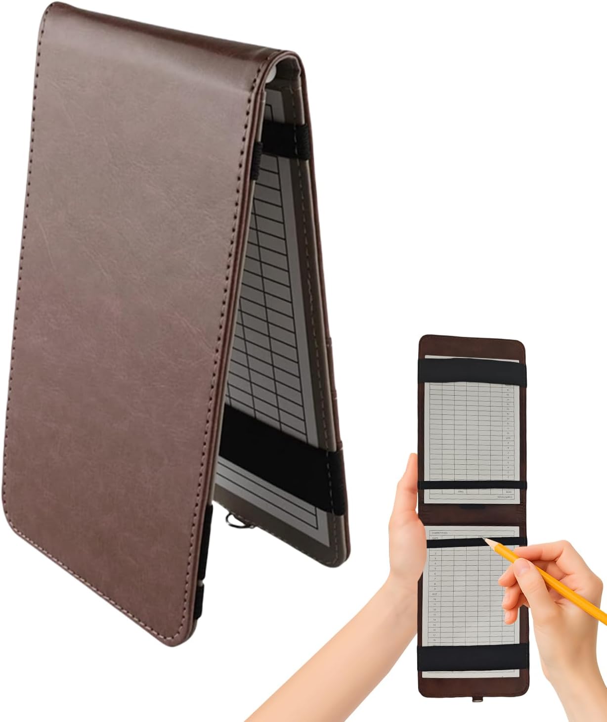 Leather Golf Scorecard Holder,Score Card Holder Golf,Yardage Book Cover,Golf Scorecard Book (Brown)