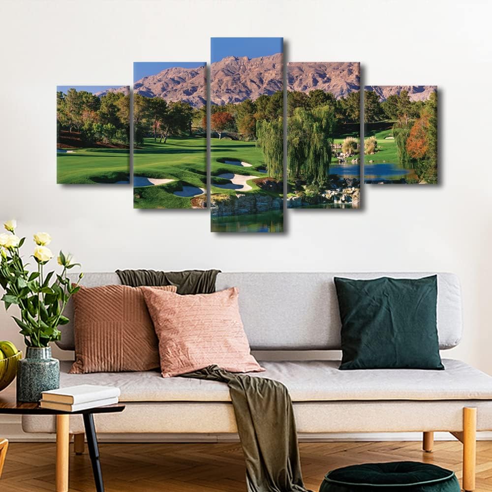 5 Panel Canvas Wall Art American Shadow Creek Golf Course Pictures Wall Decor Gallery Wrap Modern Home Decor for Living Room Bedroom Office Wall Decorations Painting Framed Ready to Hang - 60"W x 32"H