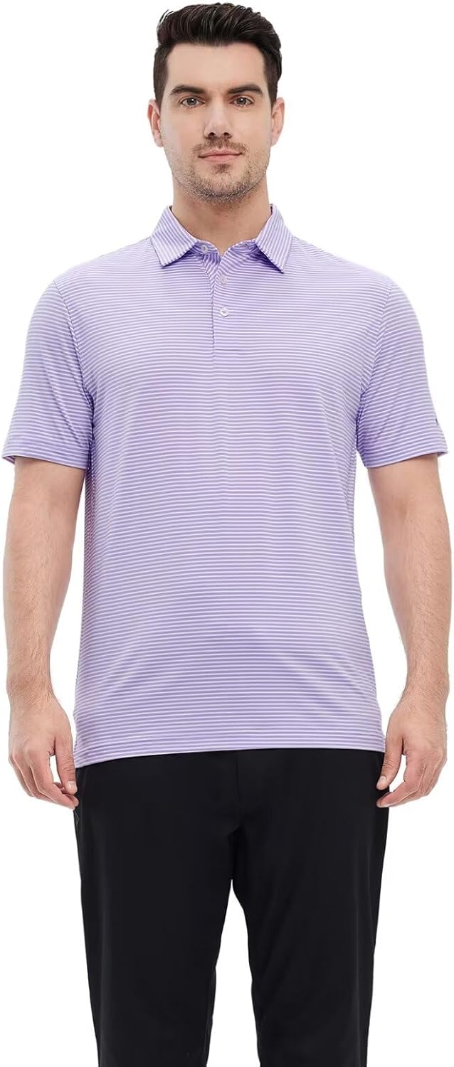 Golf Shirts for Men Dry Fit Short Sleeve Print Performance Moisture Wicking Polo Shirt