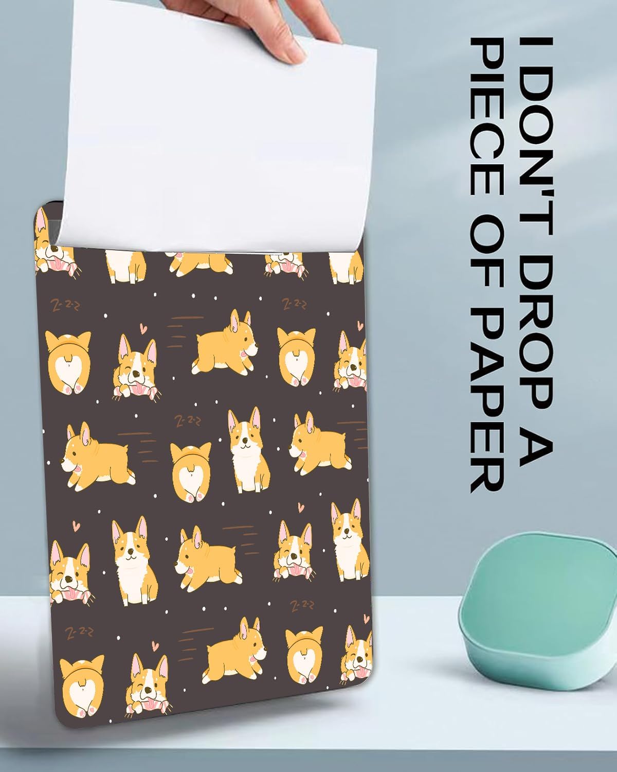 Fashion A4 Clipboard, Standard Letter Size 9" x 12.5", Decorative Wooden Clipboard with Low Profile Metal Clip for Office, School, Teachers, and Students, Kawaii Corgi Dogs