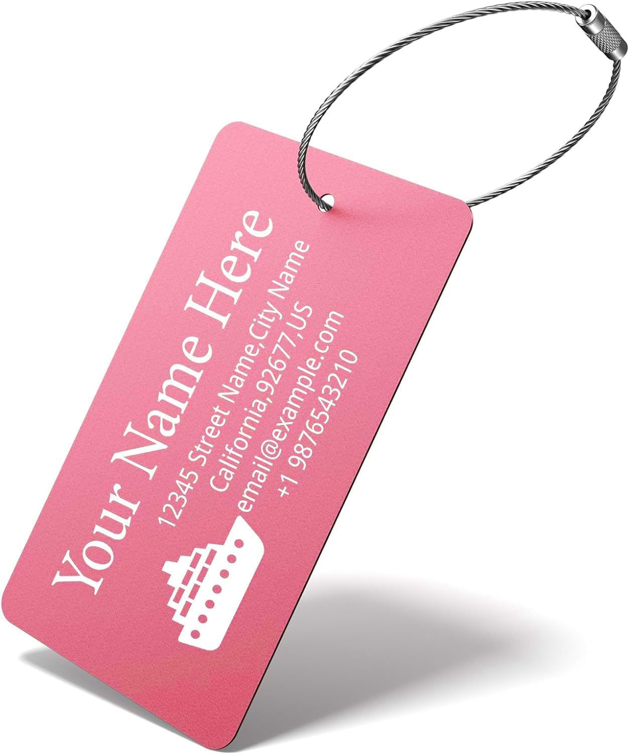 Luggage Tags for Suitcase - Pink Personalized Engraved Metal Tag for Cruise Travel - Custom Name Tags Suitable for Bags and Backpacks